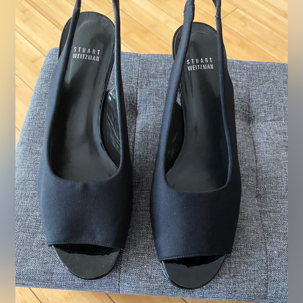 Stuart Weitzman Classic Black Peep-Toe Heels size 9.5
